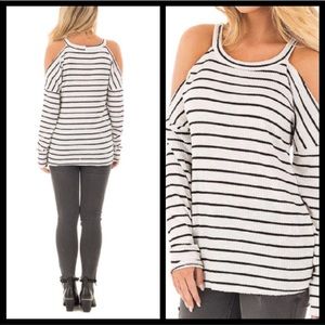 Cold shoulder striped top